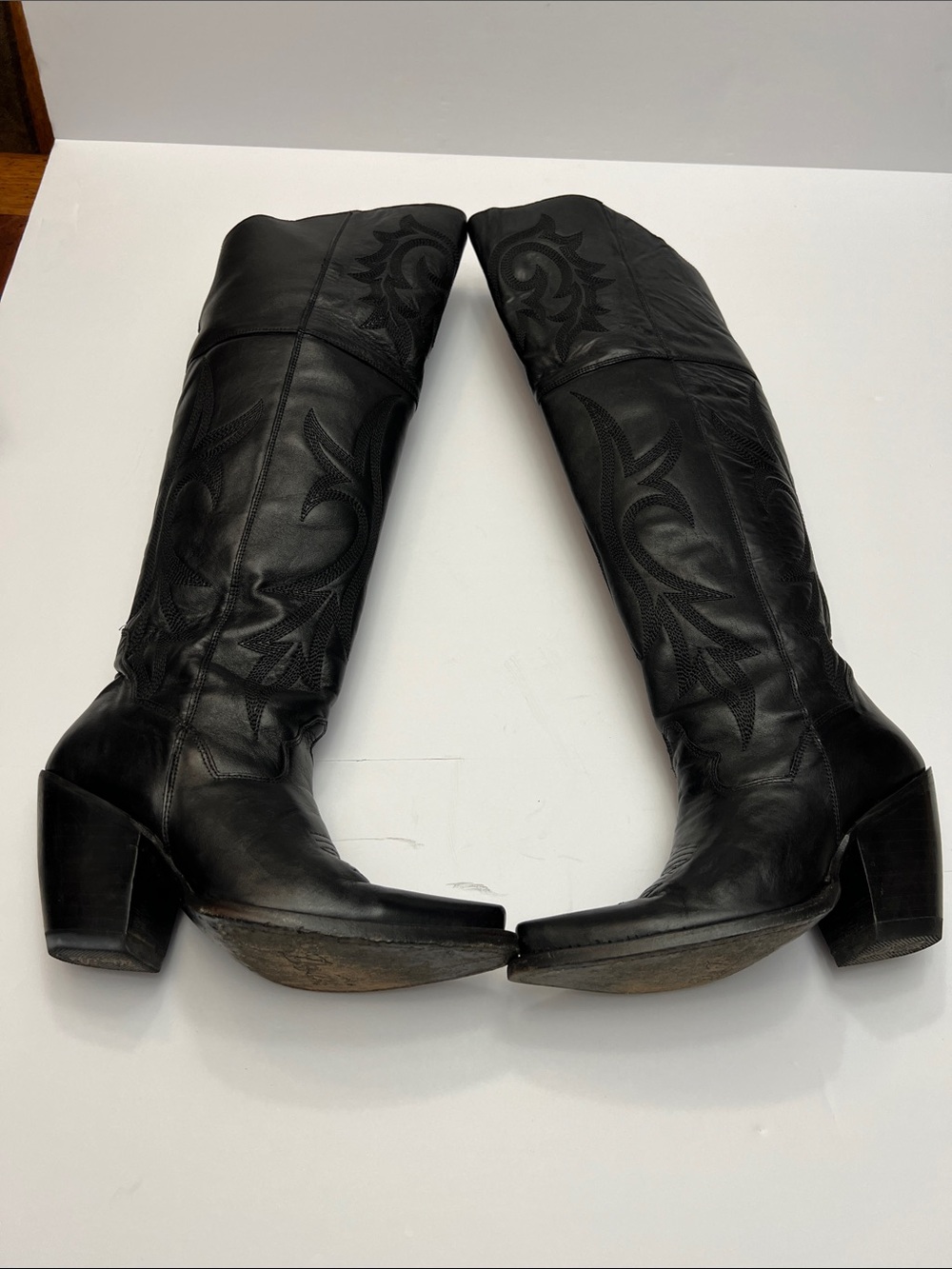 Dan Post Black Over-the-Knee Western Zip Boots with Embroidered Panels